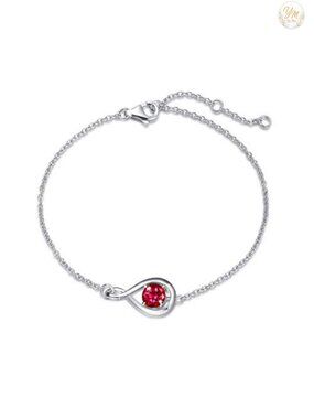 925 Sterling Silver Infinity Birthstone Bracelet White Gold Plated
